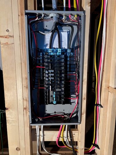 New construction residential 200 amp main panel installed during rough-in
